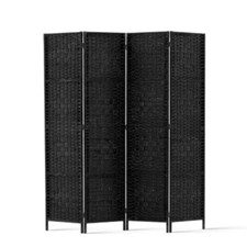 4 Panel Room Divider Privacy Screen Rattan Woven Wood Stand