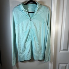 Zella Womens Size Large Athletic Super Stretch Full Zip Hoodie Teal Blue