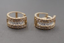 14K Solid Yellow Gold 6.75MM Beautiful Fancy Shine CZ Huggie Hoop Earring.