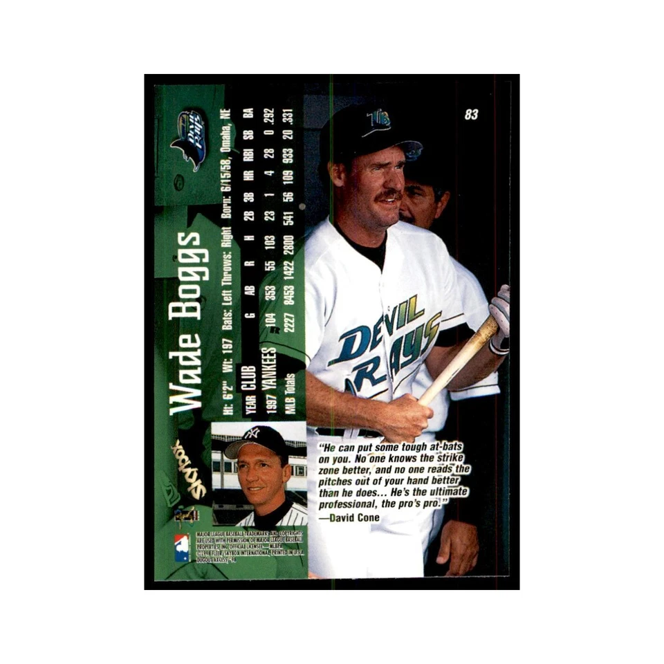 Tarjetas de béisbol SkyBox Dugout Axcess Wade Boggs 1998 #83 Foto 2 de 3