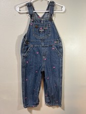 Osh Kosh B Gosh Denim Blue Overalls Embroidered Hearts 100 Cotton Size 24months
