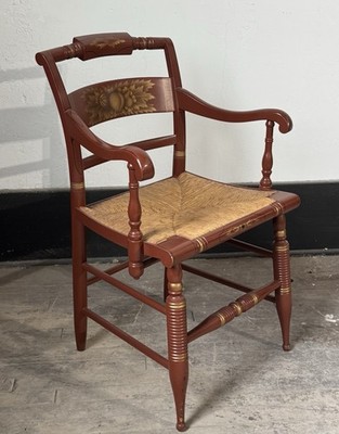Vintage Hitchcock Red Stenciled Harvest Side Dining Arm Chair w