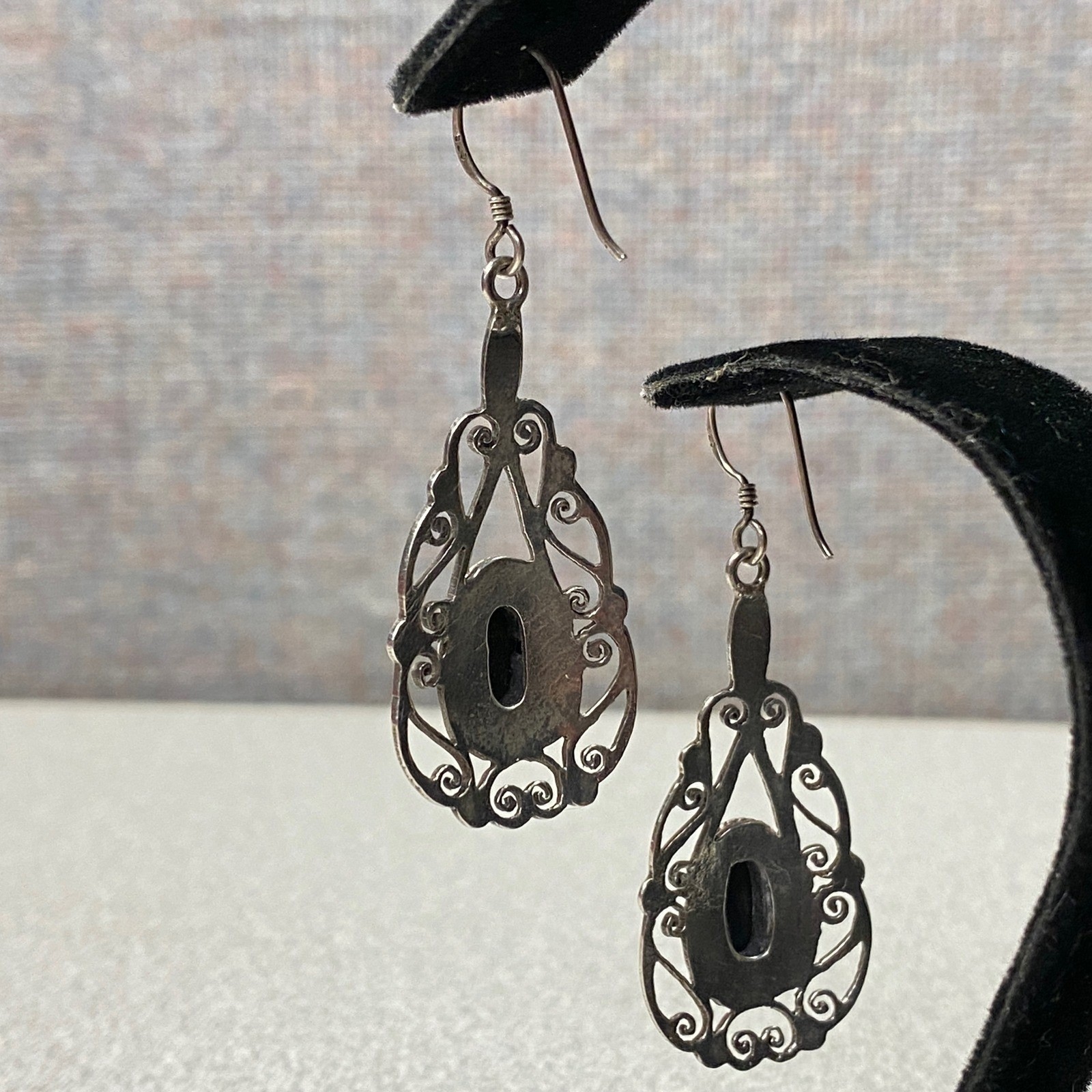Silver Tone Black Onyx Dangle Statement Earrings … - image 4