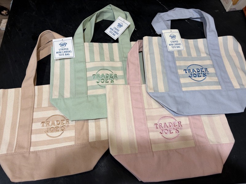 NEW 2026 Trader Joe's Mini Pastel Stripe Canvas Tote Bags Full Set of 4 NWT