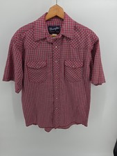Vintage Wrangler X-Long Tails Mini Plaid Red Pearl Snap S/S Button Up Sz 15.5 M