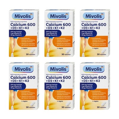 6 x 50g Mivolis Calcium 600 + D3 + K1 + K2 Tabletten 30 St