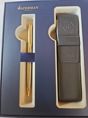 Waterman Hemisphere,  Edelstahl GC,  Kugelschreiber,  Lederetui Neu 