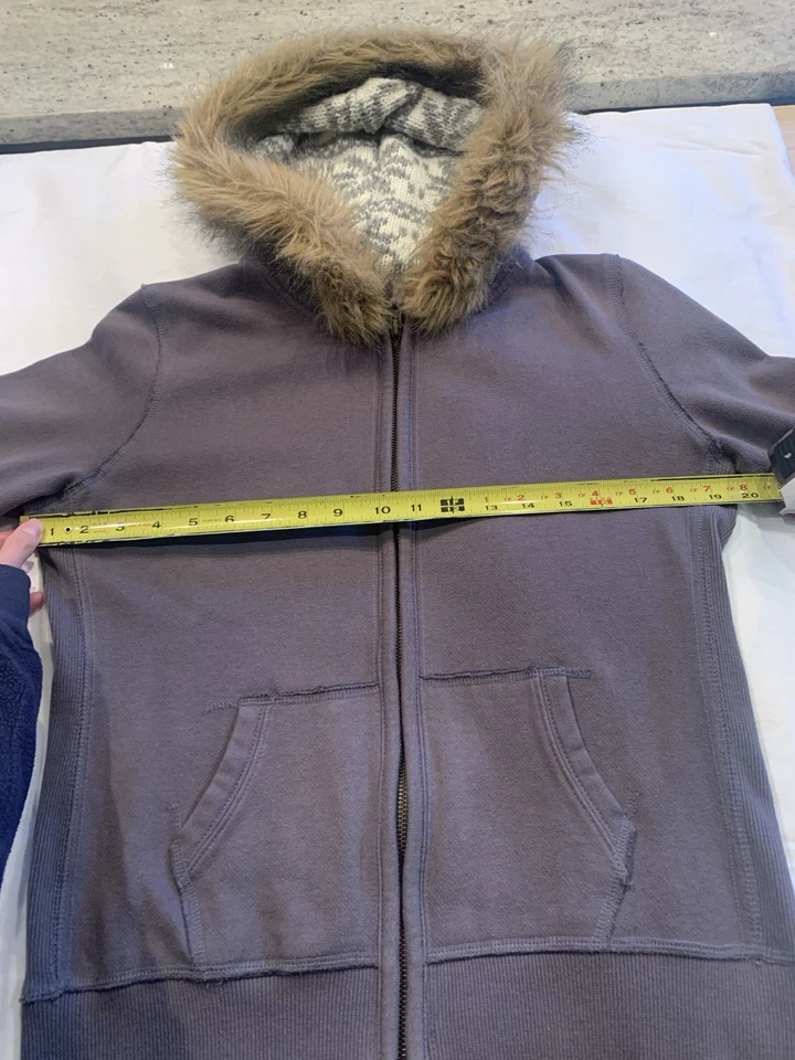 Arizona Faux fur trim hoodie girls large vintage 2000s y2k kids gray neutral - Image 3 of 4