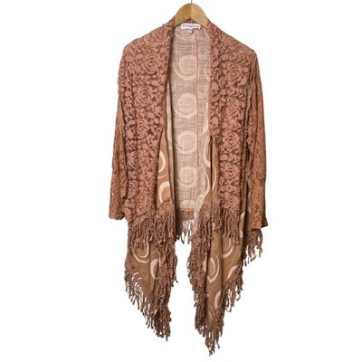 Pretty Angels Linen Blend Floral Lace Kimono Waterfall Boho Cardigan Small/Med