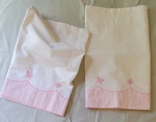 2 Pc. SET Pottery Barn Kids Lined Valances Pink Stripe Embroidered Butterflies