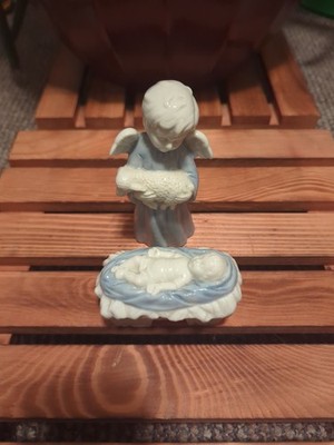 Vintage Angel Boy Holding Lamb and Baby Jesus Figurine Set Unmarked