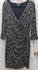 LAUREN RALPH LAUREN DRESS- WOMEN'S SIZE  14- BLACK- JERSEY MOCK WRAP- MODEST