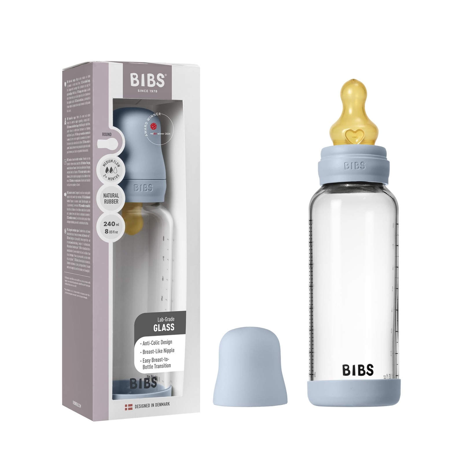 Biberon en verre anti-colique 240ml pour apaiser les repas de bébé