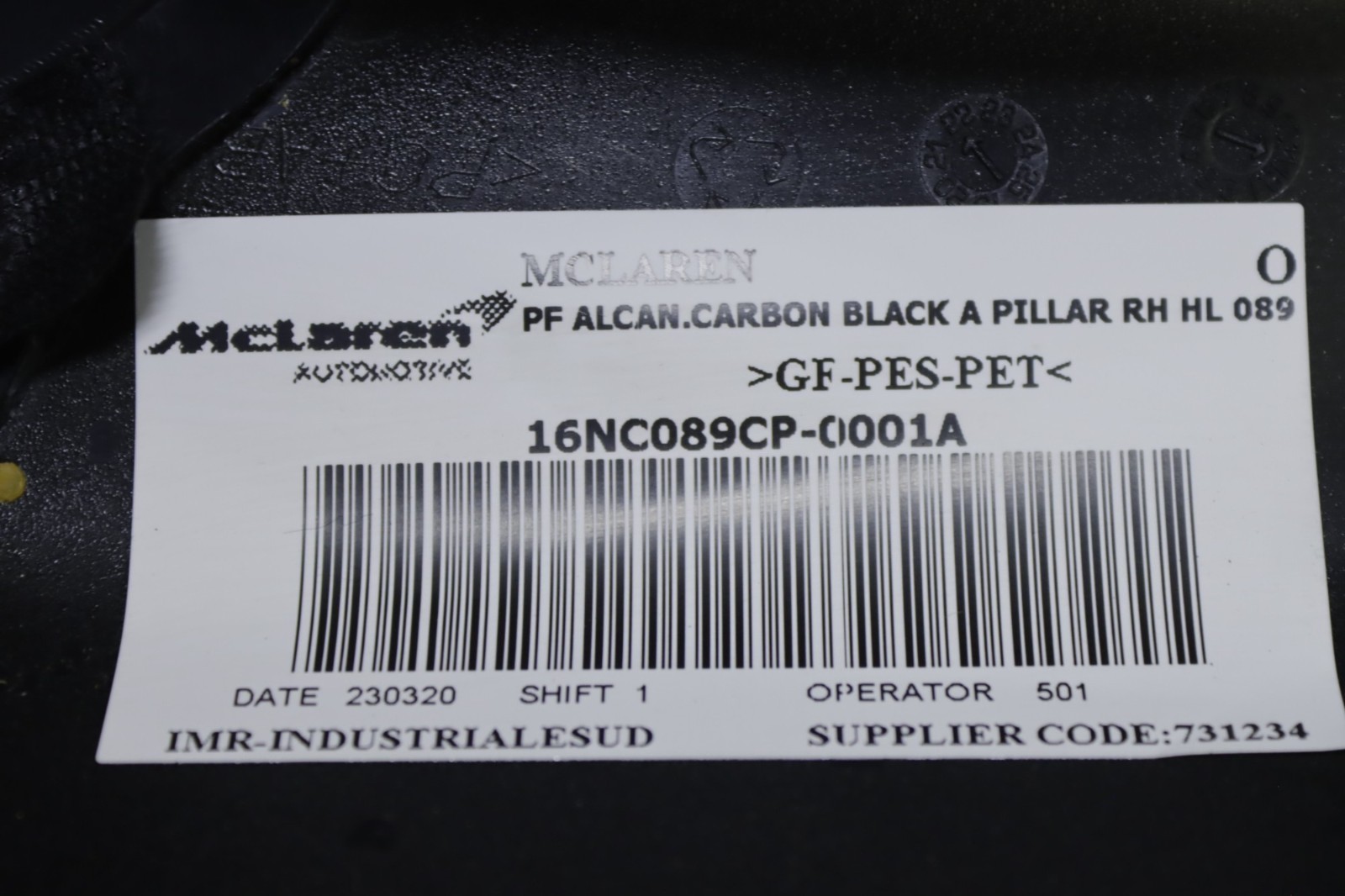 McLaren Artura Left & Right Alcantara A-Pillar Trim Set Of 2 2023 2024 2025 OEM