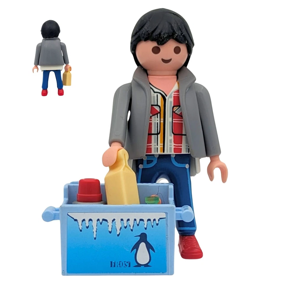 Playmobil figurine homme gris chemise réfrigérateur portable jus de ville maison - Photo 1/1