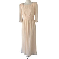 Miss Elliette Vintage Womens Dress Size Small Peach Pleated Chiffon Maxi