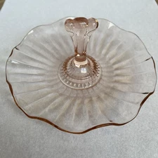 Vtg Pink Depression Glass Center Handle Tidbit Tray Candy Dish Ruffled Edge