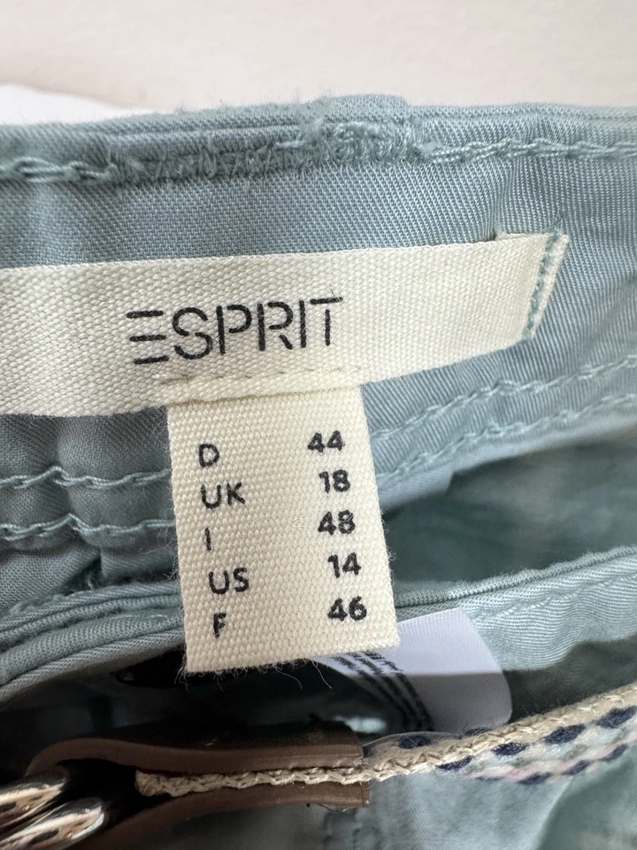 NUEVO sin pantalones ESPRIT EDC verde claro caqui algodón carga lengüetas enrollables talla 14 Foto 2 de 4