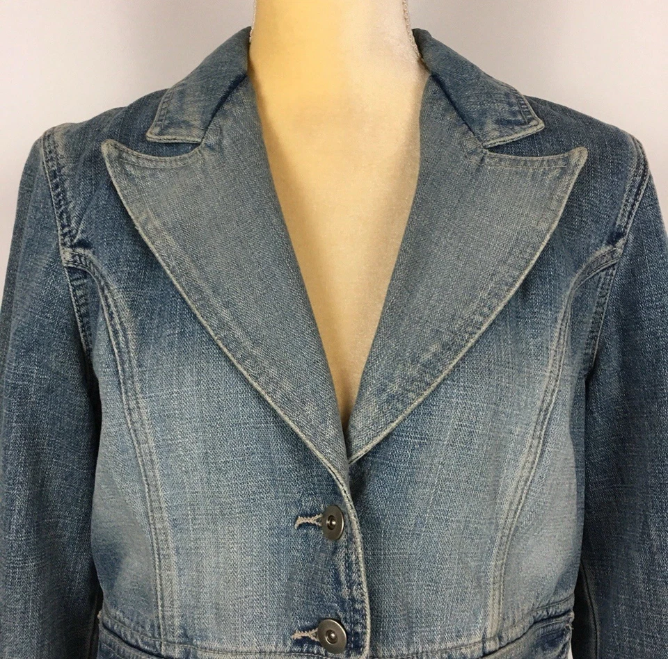 Vtg Y2K Mossimo Denim Blazer Jacket Notched Lapel Fitted Junior L Waist Belt - Image 2 of 4