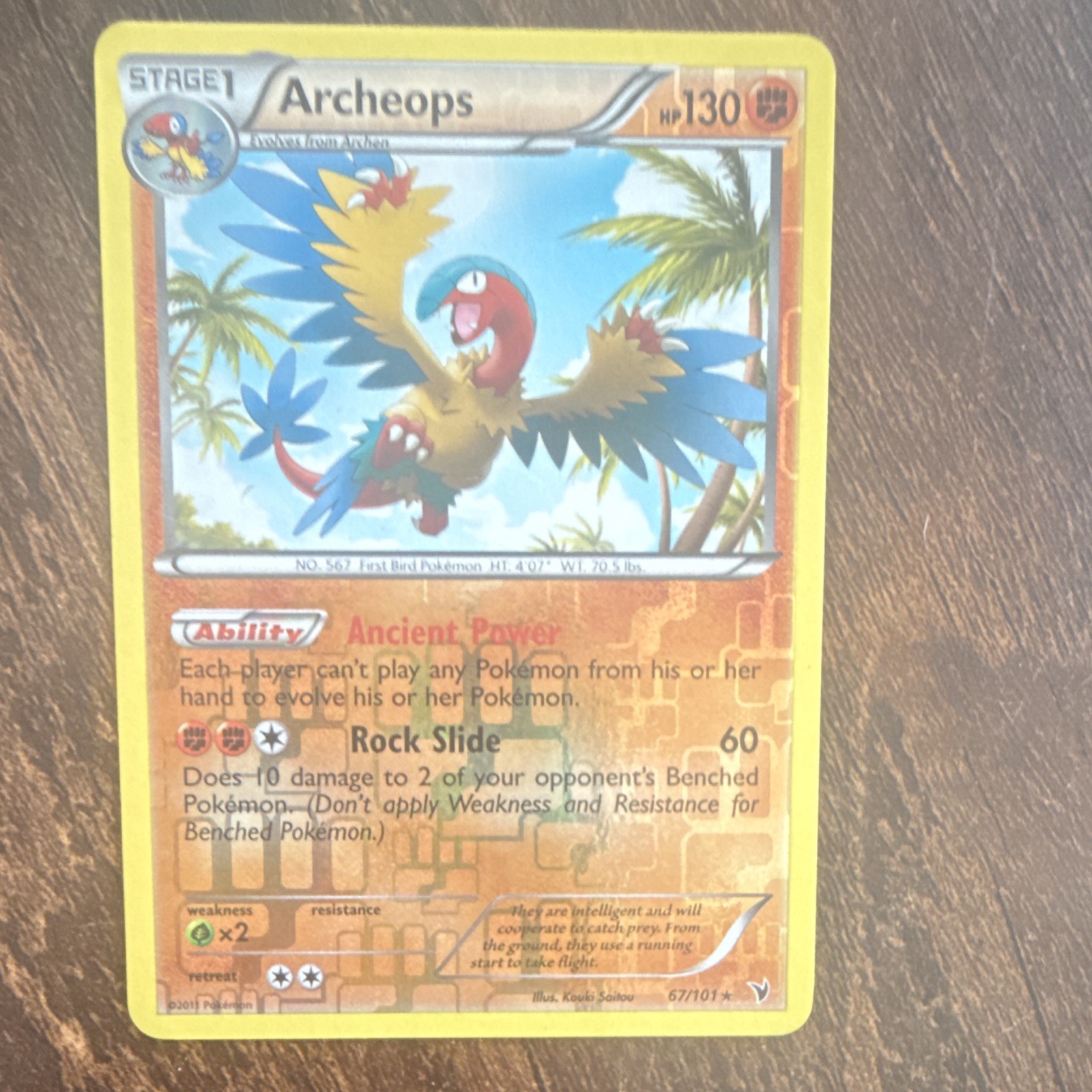 Pokemon TCG Archeops 67/101 Noble Victories Reverse Holo Rare