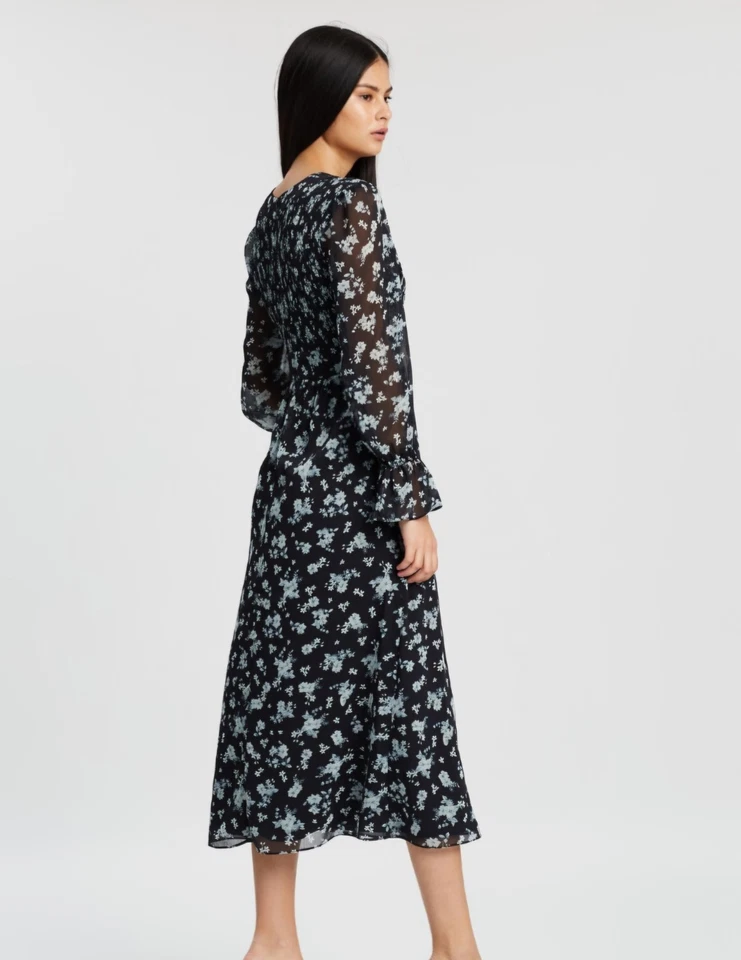 STEELE Black Floral "Stasia" Empire Midi Dress SIZE S - image 3 of 4
