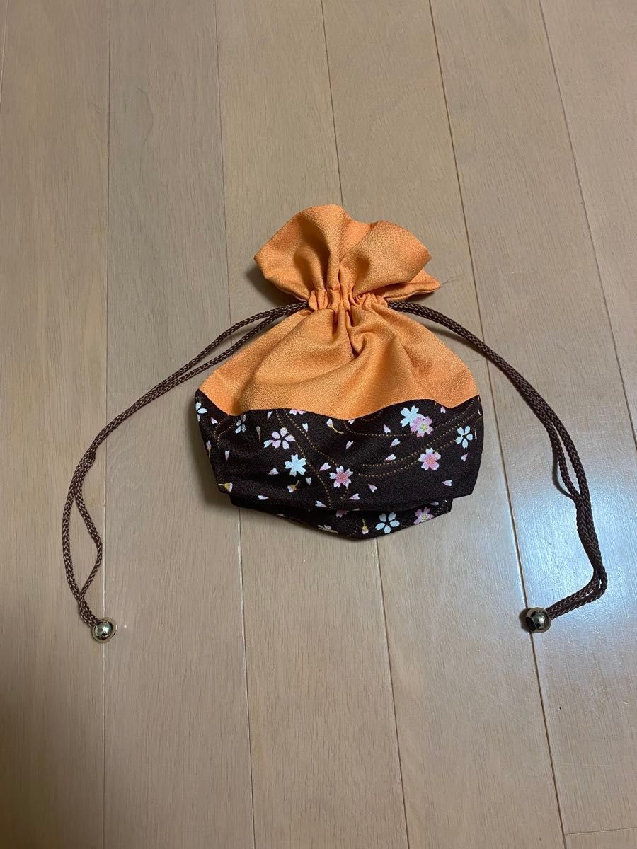 Drawstring purse orange floral pattern women's Ja… - image 4