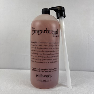 Philosophy The Gingerbread Man Shampoo Shower Gel Bubble Bath Pump Jumbo 64 oz