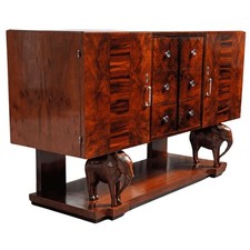 Sicilian Art Deco Sideboard Wood with Hand-Carved Elephants, 1930s