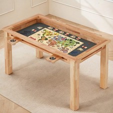 Oak Board Game Table with Removable Table Top, 52" x 29" Area, Leather Playmat