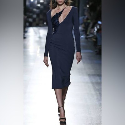 Cushnie et Ochs Navy Sequin Embellished Cut Out Long Sleeve Midi Dress Size 8
