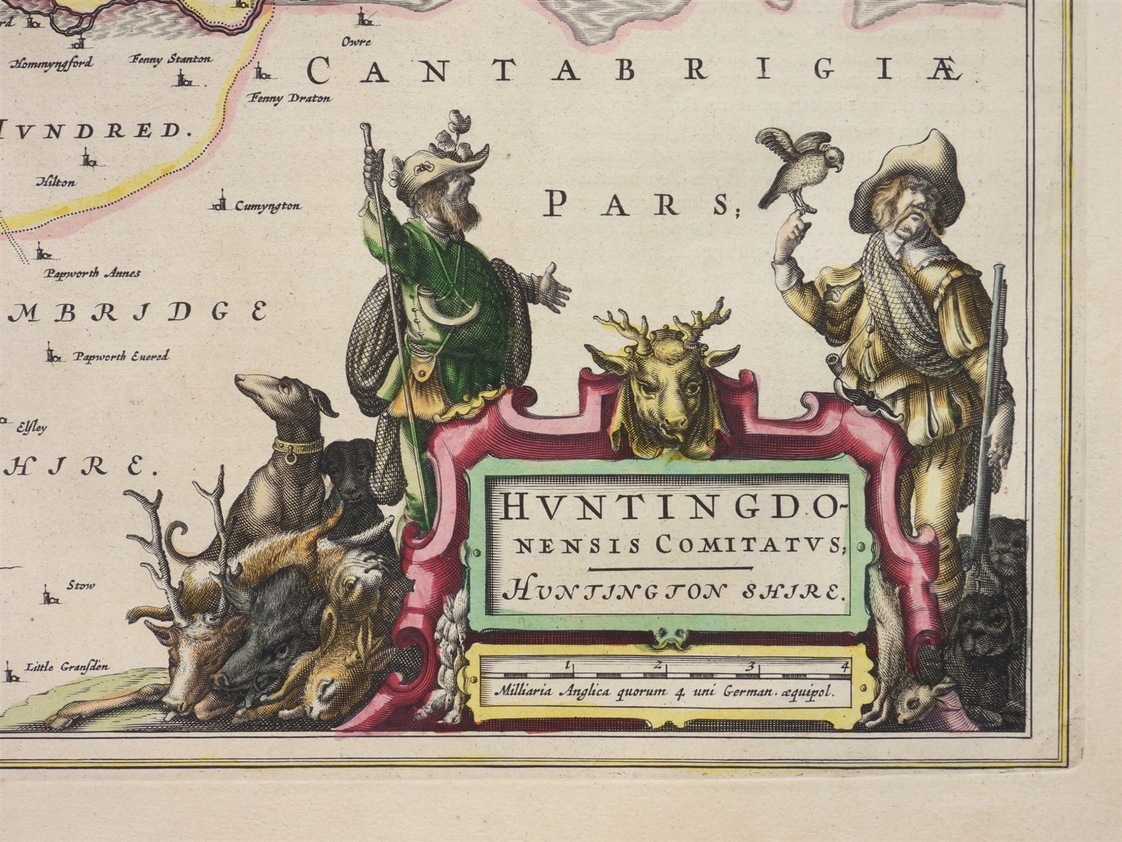 1645 Joan Blaeu Huntingdonensis Comitetus Huntingdon Shire European Map