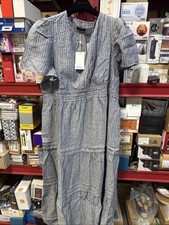 QUINCE WOMENS 100% EUROPEAN LINEN TIERED MAXI DRESS CHAMBRAY STRIPE XL