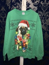 Ugly Christmas Sweater Pug Dog Elf Red Holiday Knit Pullover Size L EASY1