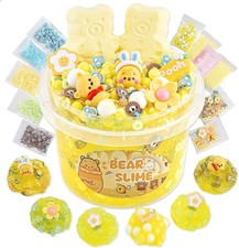 300ml Bear Kids Slime with Clay - Yellow Clear Kit for Girls Ages 8-12 with 9