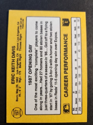 1987 Donruss Opening Day Eric Davis - Set Break 🔥 - Picture 2 of 2