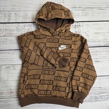 Nike Boys Long Sleeve Textured Club Pullover Hoodie Size Medium 5-6 Years Brown