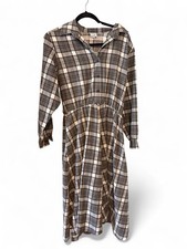 Vintage 1980s Gray Plaid Farmhouse Prairie Dress Cottagecore Midi Long Sleeve