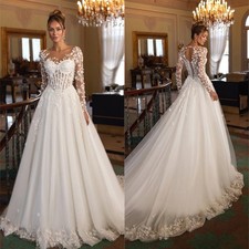 Elegant and beautiful wedding dress with sweet collar 3D applioned long-sleeved