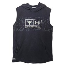 Under Armour Project Rock Sleeveless Hoodie Boys YXL Black Hardest Worker