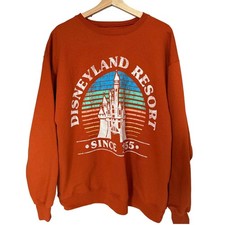 Disney Disneyland Resort Since 1955 Orange Graphic Sweatshirt Large Retro Castle