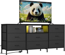 TV Stand Dresser with 8 Fabric Drawer and LED Lighting Chest of Drawer Organizer