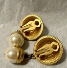 Vintage Clip On Statement Earrings Teardrop Pearl Cabochon Dangle Drop — photo 3