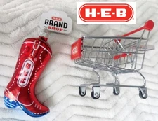 2 H‑E‑B Cowboy Boot + Shopping Cart Basket Ornament Brand Shop HEB Holiday