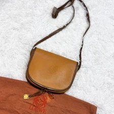 LOEWE Anagram Leather Shoulder Bag Brown Crossbody Vintage Authentic