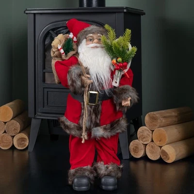 SAMUEL ALEXANDER 45cm Standing Traditional Santa Claus Christmas Decoration with Gift Sack
