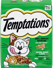 TEMPTATIONS Seafood Medley Flavor Adult Dry Cat Food, 3.15 lb Bag Salmon Shrimp 2.22 per pound