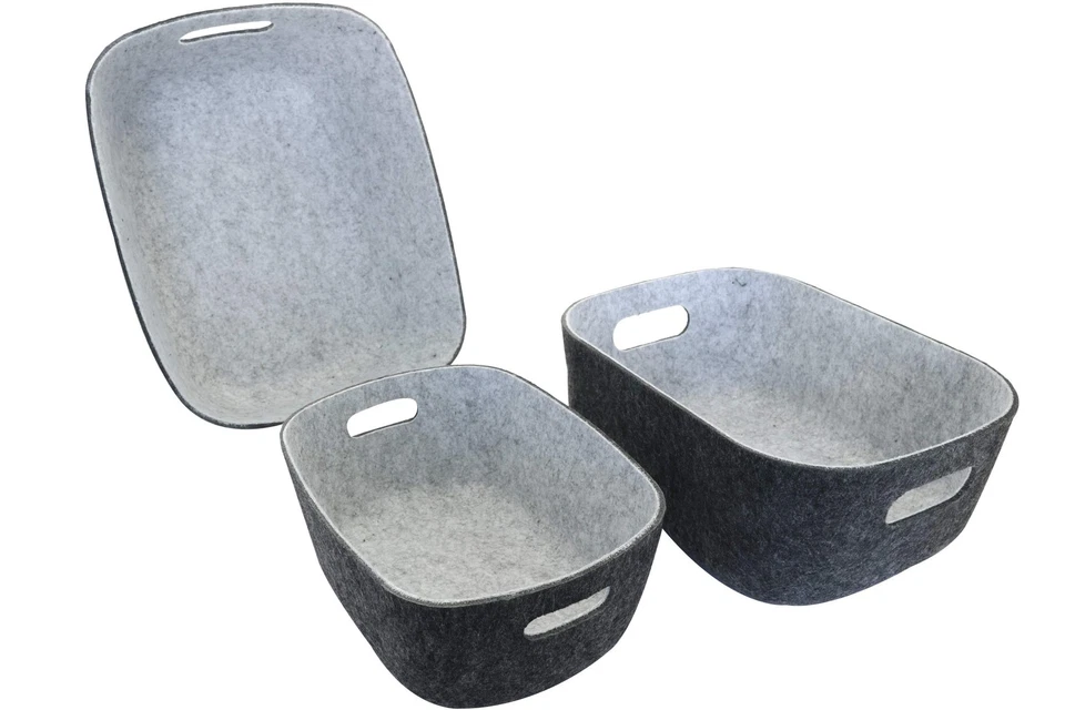 3er Filz Korb Set rechteckig anthrazit grau Deko Aufbewahrung Körbe Box stabil - Bild 4 von 4