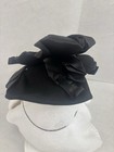 Vintage Black Ladies Fascinator Hat Large Bow Elastic Chin Strap