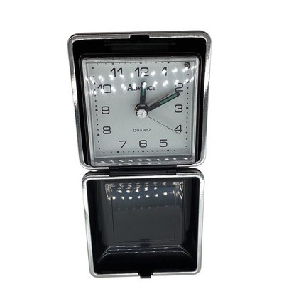 Vintage Advance Quartz Travel Alarm Clock Black Hardshell Folding Case Mens