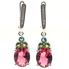 Multi Color Citrine Tourmaline Violet Tanzanite Peridot CZ Silver Earrings
